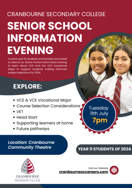 Senior School Parent Information Evening @ Cranbourne Community Theatre